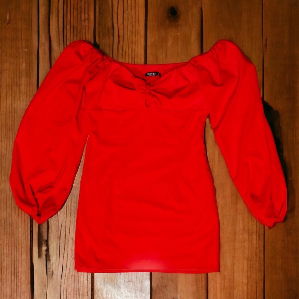 Nasty Gal Puff Sleeve Red Mini Dress SZ 8 NWT